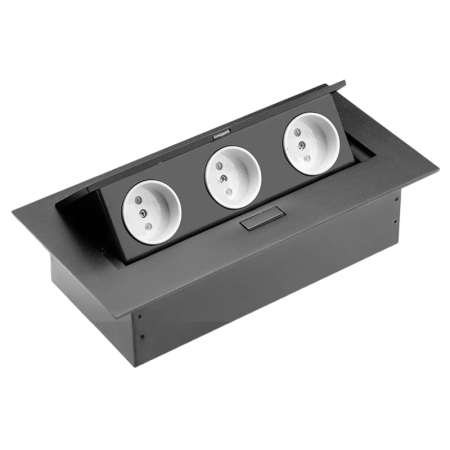 Priză încorporabilă în blat GTV, 3 prize Schuko, negru, 265 x 130 mm [0]