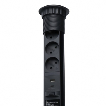 Coloana 3 prize Schuko, 1 port incarcare USB tip A si 1 port incarcare USB tip C, incorporabila in blat Lift Box, finisaj negru [2]