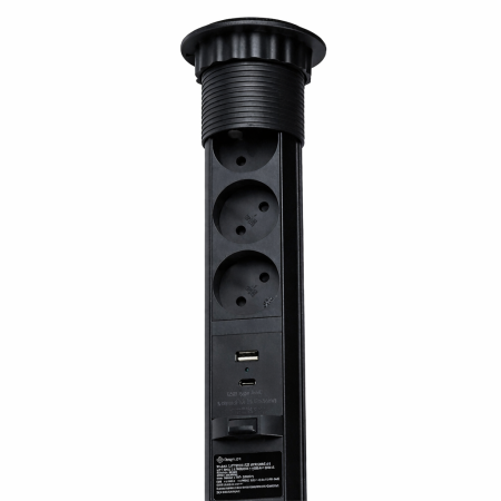 Coloana 3 prize Schuko, 1 port incarcare USB tip A si 1 port incarcare USB tip C, incorporabila in blat Lift Box, finisaj negru [1]