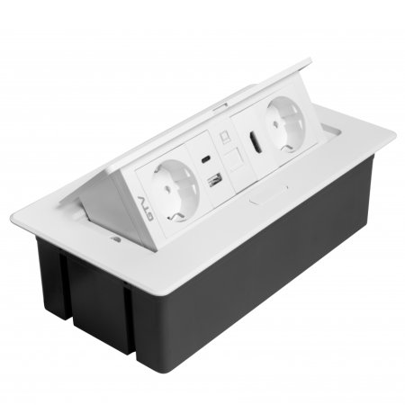 Priza incorporabila in blat Multi Soft, cu 2 prize Schuko, 2 porturi incarcare USB tip A + C, 1 port HDMI si 1 port RJ45, finisaj alb [5]