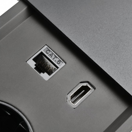 Priza incorporabila in blat Prestino, cu 2 prize Schuko, 2 porturi incarcare USB tip A + C, 1 port HDMI si 1 port RJ45, finisaj negru [4]