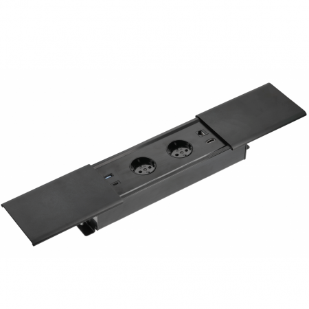 Prize incorporabile in blat - Priza incorporabila in blat Prestino, cu 2 prize Schuko, 2 porturi incarcare USB tip A + C, 1 port HDMI si 1 port RJ45, finisaj negru