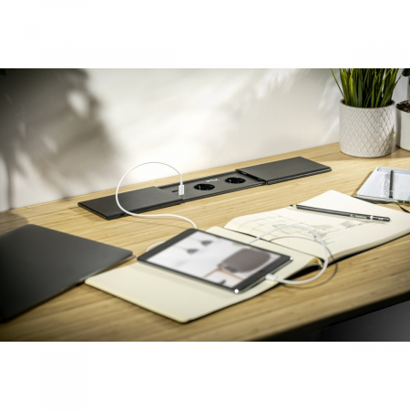 Priza incorporabila in blat Prestino, cu 2 prize Schuko, 2 porturi incarcare USB tip A + C, 1 port HDMI si 1 port RJ45, finisaj negru [1]