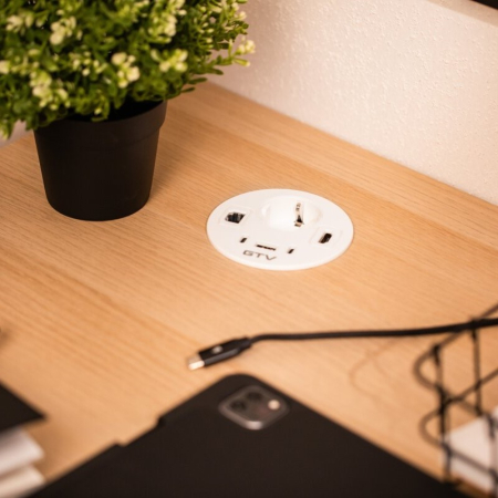 Priză încorporabilă în blat Rondo GTV, 1 priză Schuko, 1 x USB A, 2 x USB C, HDMI, RJ45, alb, D:90 mm [5]