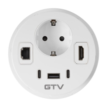 Priză încorporabilă în blat Rondo GTV, 1 priză Schuko, 1 x USB A, 2 x USB C, HDMI, RJ45, alb, D:90 mm [1]