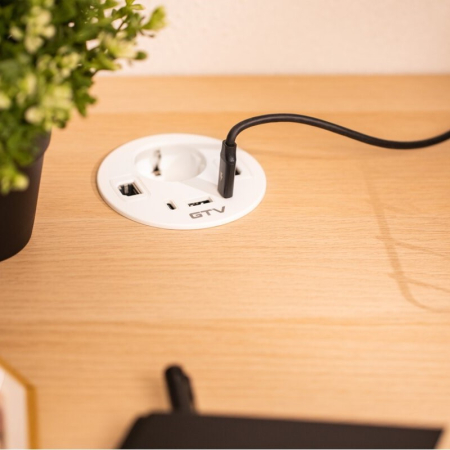 Priză încorporabilă în blat Rondo GTV, 1 priză Schuko, 1 x USB A, 2 x USB C, HDMI, RJ45, alb, D:90 mm [6]