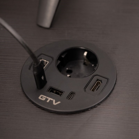 Priză încorporabilă în blat Rondo GTV, 1 priză Schuko, 1 x USB A, 2 x USB C, HDMI, RJ45, negru, D:90 mm [4]