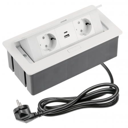 Prize incorporabile in blat - Priza incorporabila in blat Soft, cu 2 prize Schuko si 2 porturi incarcare USB tip A+C, finisaj alb