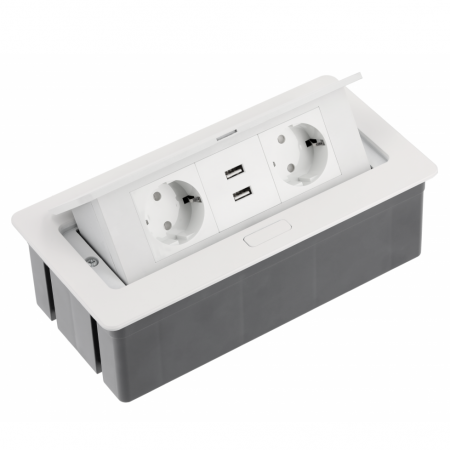 Prize incorporabile in blat - Priza incorporabila in blat Soft, cu 2 prize Schuko si 2 porturi incarcare USB tip A, finisaj alb