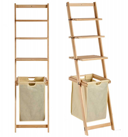 Raft din lemn natur cu spatiu de depozitare din panza, bej [1]