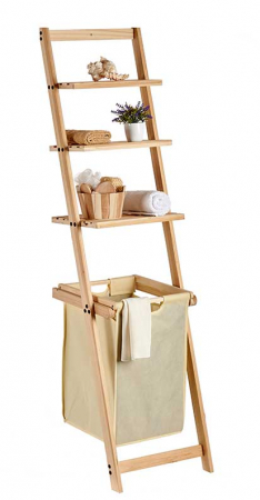 Gradină și garaj - Raft din lemn natur cu spatiu de depozitare din panza, bej