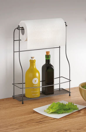Recipiente si suporturi condimente - Raft pentru condimente cu suport rola de hartie Balsamico Roll Lava, negru, 33x12x42 cm