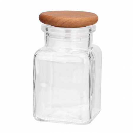 Recipiente și suporturi condimente - Recipient din sticla pentru condimente, cu capac din lemn, 150 ml