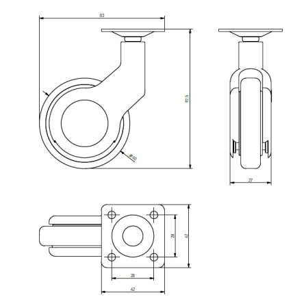 Rotilă pentru mobilă Strada GTV, fără frână, neagră, D:60 mm [4]