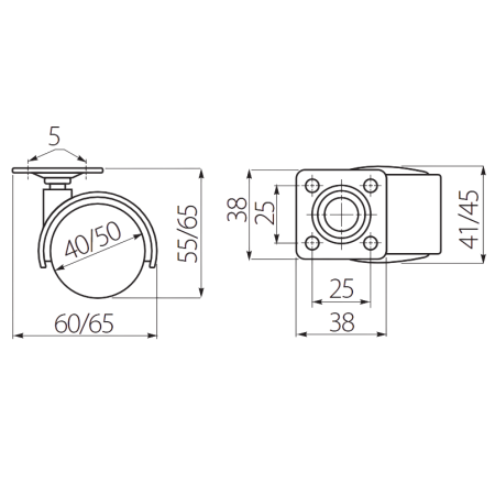 Rotila pentru mobilier KM-50, fara frana, neagra, D:50 mm [1]