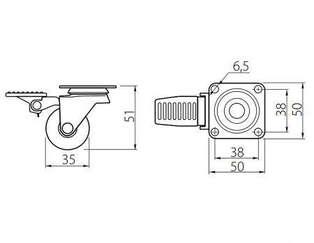 Rotila silicon cu frana, fumurie, D:35 mm [2]