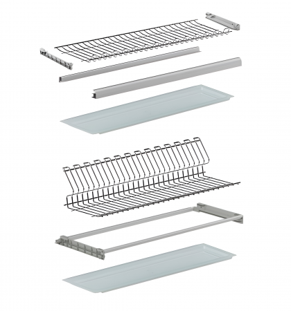 CASĂ ȘI GRĂDINĂ - Scurgator Ellite 717 din otel inoxidabil pentru vase, cu doua tavi, montabil in dulap de bucatarie cu dimensiune de 800 mm, finisaj crom lucios