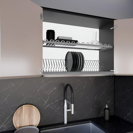 FERONERIE SI ACCESORII MOBILA - Scurgator Ellite 717 din otel inoxidabil pentru vase montabil in dulap de bucatarie cu dimensiune de 450mm, finisaj crom lucios