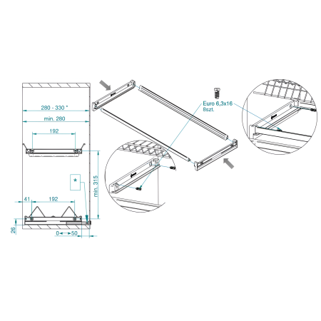 Scurgator pentru vase Variant 3, montabil in dulap de bucatarie cu dimensiune exterioara de 700 mm [5]