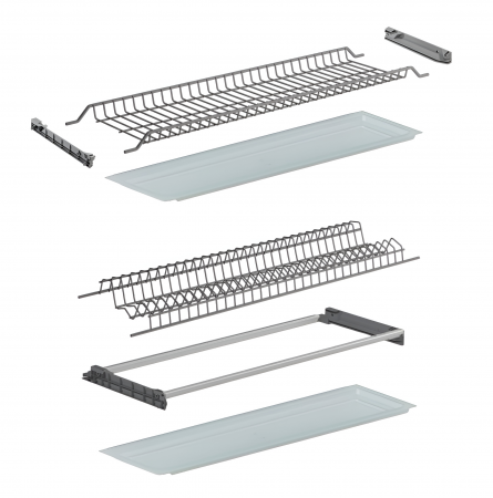 Scurgatoare pentru vase si ustensile - Scurgator, picurator vase, cu doua tavi, model Orion 701, din otel, pentru latime exterioara corp 700 mm, finisaj grafit