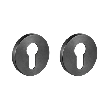 Mânere ușă cu cilindru - Set 2 rozete rotunde pentru ușă cu cilindru Brooklyn Viefe, negru titan, D:55 mm