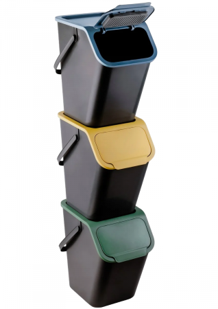 Coșuri de gunoi - Set 3 cosuri reciclare gunoi Bini, cu manere si capace colorate