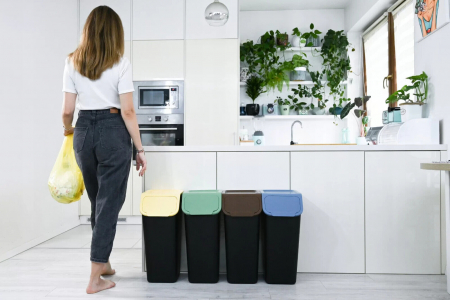 Set 3 cosuri reciclare gunoi Bini, fara manere, cu capace colorate, [2]