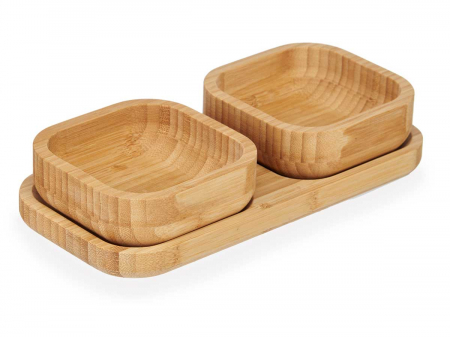 Platouri, tavi si cosuri paine - Set 3 piese din bambus pentru aperitive