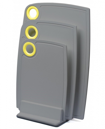 Depozitarea si servirea alimentelor - Set 3 tocatoare din plastic antiderapante S, M, L, cu suport, gri