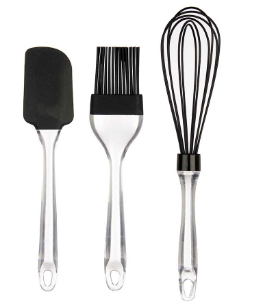 Accesorii pentru gatit - Set 3 ustensile de bucatarie din silicon cu maner de plastic, negru/transparnet