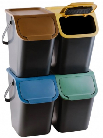 Coșuri de gunoi - Set 4 cosuri reciclare gunoi Bini, cu manere si capace colorate