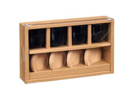 Set 4 pahare negre cafea din ceramica cu suport bambus [1]