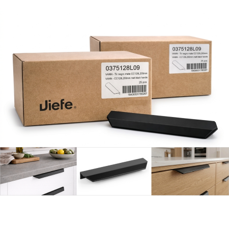 Moderne - Set 50 bucati manere pentru mobilier Vann, negru mat, L: 200 mm