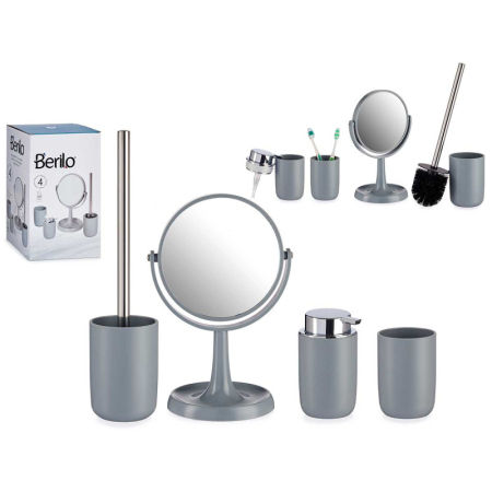 Set accesorii baie Berilo, oglindă, dozator de săpun, pahar și perie WC, gri [3]