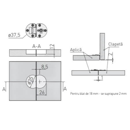 Set balamale GTV Flap pentru piston cu ulei VIM, ușă rabatabilă cu deschidere în jos, 2 bucăți, auriu antichizat [3]