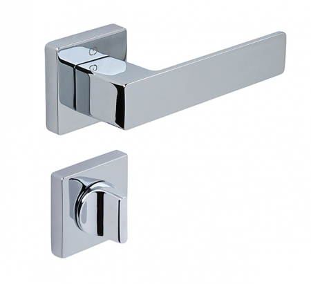 Manere usi - Set maner usa baie Cube, cu rozeta patrata, finisaj crom lucios CB