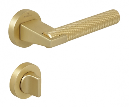 Manere usa baie - Set maner usa baie Dora Knurling, cu rozeta rotunda, finisaj alama satin CB