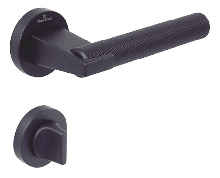Manere usa baie - Set maner usa baie Dora Knurling, cu rozeta rotunda, finisaj negru gun metal CB