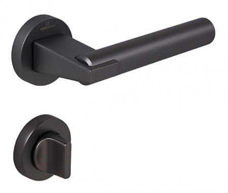 Manere usa baie - Set maner usa baie Dora Smooth, cu rozeta rotunda, finisaj negru gun metal CB