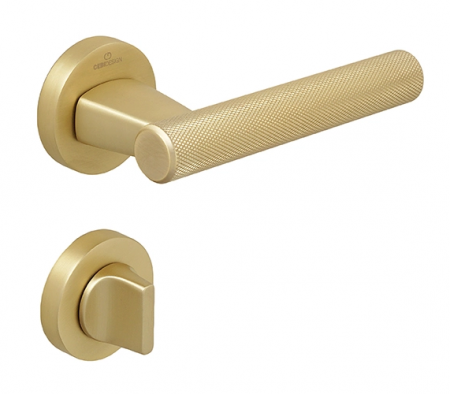 Manere usa baie - Set maner usa baie Fugi Knurling, cu rozeta rotunda, finisaj alama satin CB