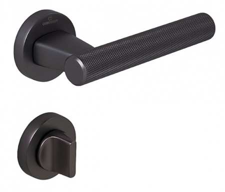 Manere usa baie - Set maner usa baie Fugi Knurling, cu rozeta rotunda, finisaj negru gun metal CB