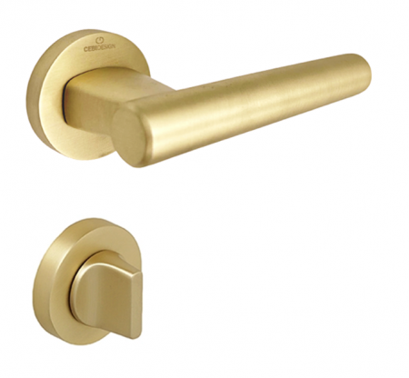 Manere usa baie - Set maner usa baie Fugi Smooth, cu rozeta rotunda, finisaj alama satin CB