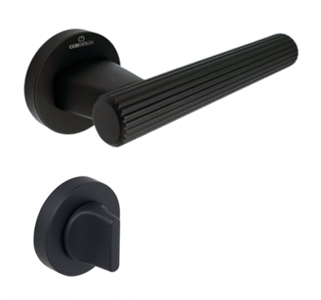 Manere usa baie - Set maner usa baie Fugi Straight, cu rozeta rotunda, finisaj negru mat CB