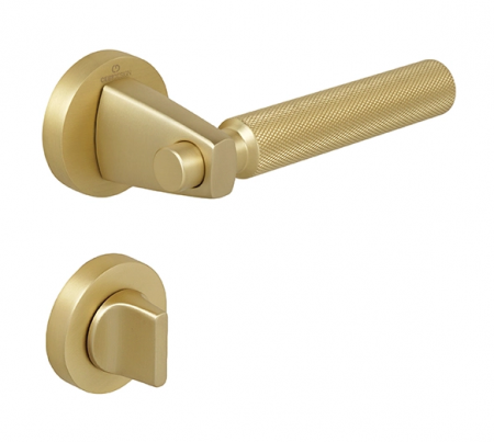Manere usa baie - Set maner usa baie Hana Knurling, cu rozeta rotunda, finisaj alama satin CB