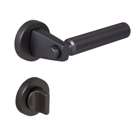 Manere usa baie - Set maner usa baie Hana Knurling, cu rozeta rotunda, finisaj negru gun metal CB