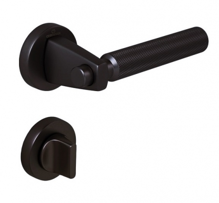Manere usa baie - Set maner usa baie Hana Knurling, cu rozeta rotunda, finisaj negru mat CB