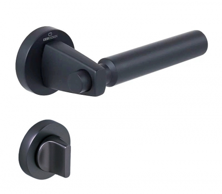 Manere usa baie - Set maner usa baie Hana Smooth, cu rozeta rotunda, finisaj negru gun metal CB