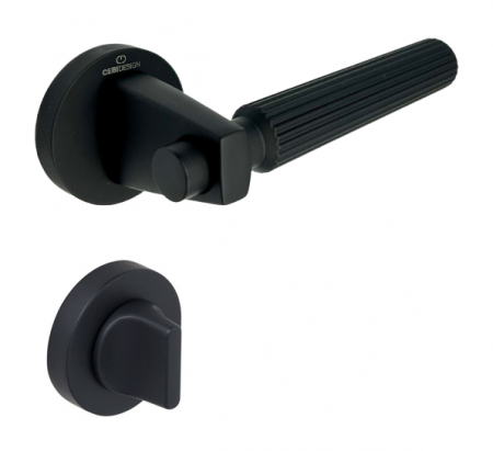 Manere usi - Set maner usa baie Hana Straight, cu rozeta rotunda, finisaj negru mat CB