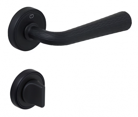 Manere usi - Set maner usa baie Lina, cu rozeta rotunda, finisaj negru mat CB