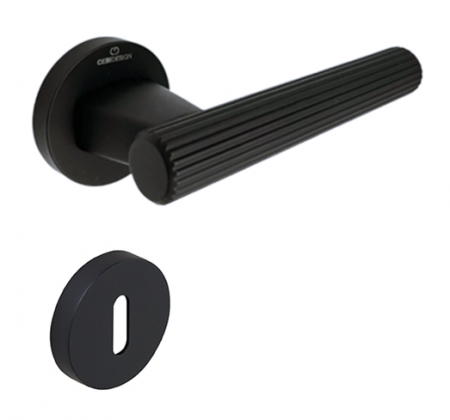 Manere usa camera - Set maner usa camera Fugi Straight, cu rozeta rotunda, finisaj negru mat CB
